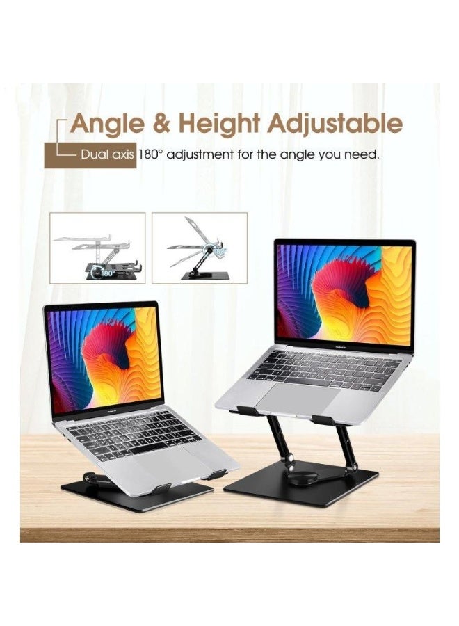 YL-906 Aluminium Tabletop Laptop Stand with Double Fan 360 Degree Rotating Adjustable Ergonomic Foldable Portable Laptop Universal Holder for Notebook, Mac Book, Laptops (25-cm,Black) - Image 3