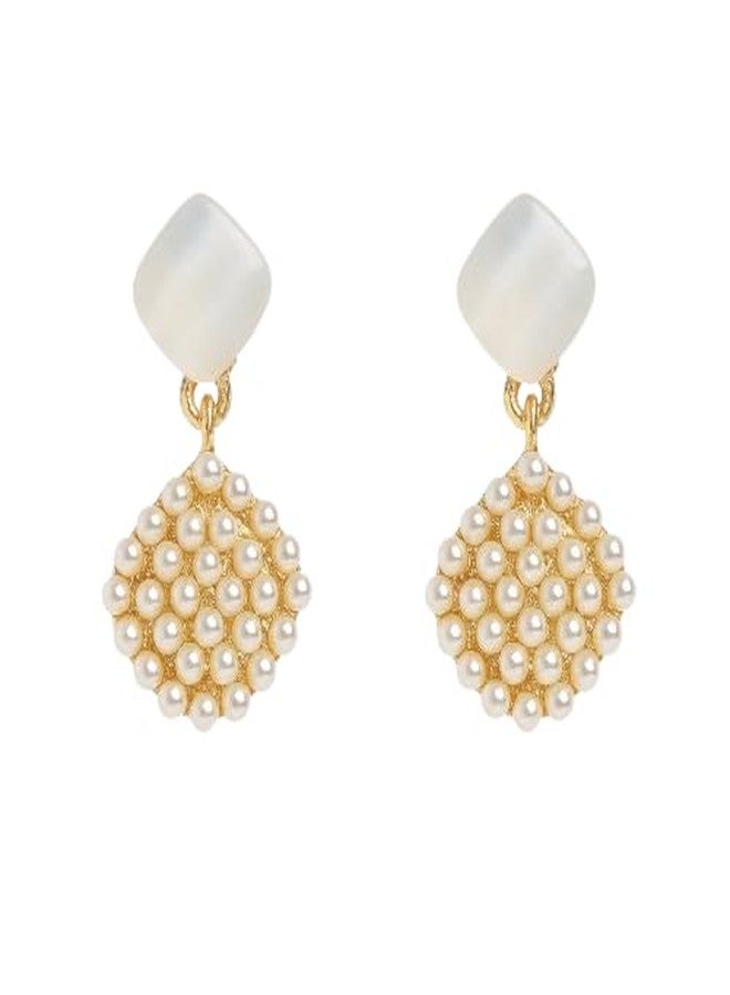 AMAAL Gold Pearl Drop Earrings for Women & Girls | Korean Style Square Stud with Pearl Cluster Dangle | Western Wedding,Earing | Stylish Jewellery for woman | Valentine Gift for Girlfriend -493 - Image 1