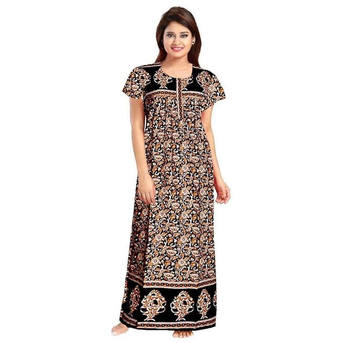KBNBJ Nighty for Women Cotton Printed Maxi Gown Ankle Length Nighty Night Dress Gown for Women Maxi - (Pack of 2) (Free Size, 6 Red & Black) - Image 2