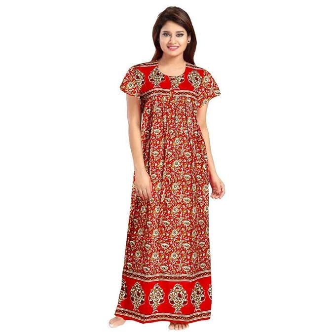 KBNBJ Nighty for Women Cotton Printed Maxi Gown Ankle Length Nighty Night Dress Gown for Women Maxi - (Pack of 2) (Free Size, 6 Red & Black) - Image 3