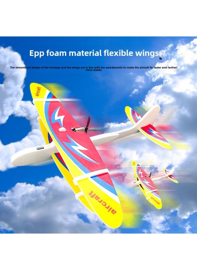Toy Foam Plane Assembled Model Capacitor Glider Plane Usb Charging Hand Throw EPP Foam Whirling Model-Color:Wright Rechargeable Aircraft Without Light  - Image 3