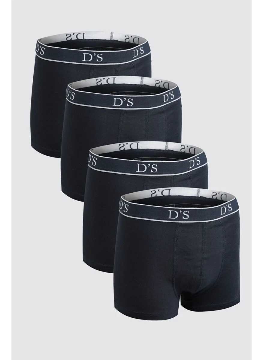 D'S DAMAT Ds Damat Navy Blue Elastic Waist Brand Logo Lycra Stretchable 4-Piece Boxer Set 4HC44ORTBS04