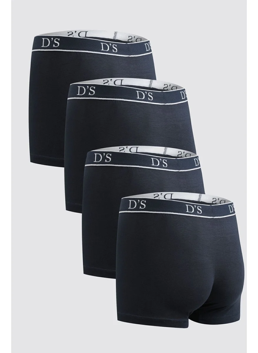 D'S DAMAT Ds Damat Navy Blue Elastic Waist Brand Logo Lycra Stretchable 4-Piece Boxer Set 4HC44ORTBS04
