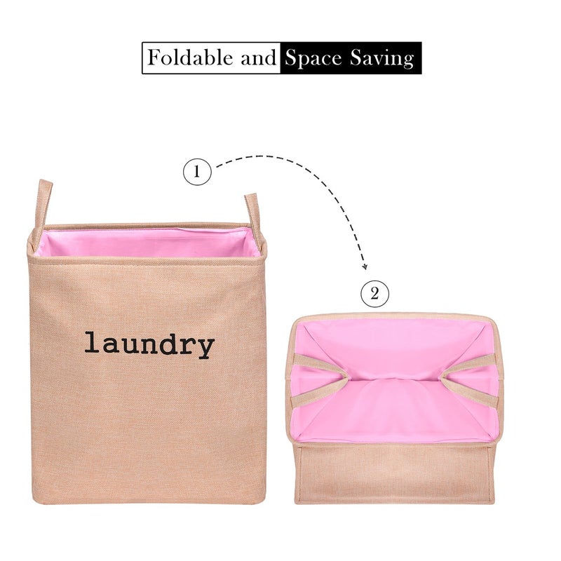 Kuber Industries Laundry Basket | Square Foldable Laundry Basket | Jute Storage Bag with Handles | Clothes Basket for Home | 40 LTR | Peach - Image 5