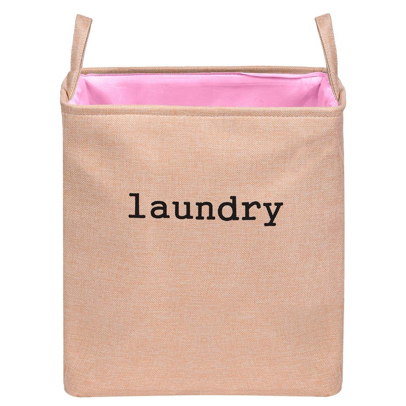 Kuber Industries Laundry Basket | Square Foldable Laundry Basket | Jute Storage Bag with Handles | Clothes Basket for Home | 40 LTR | Peach - Image 1