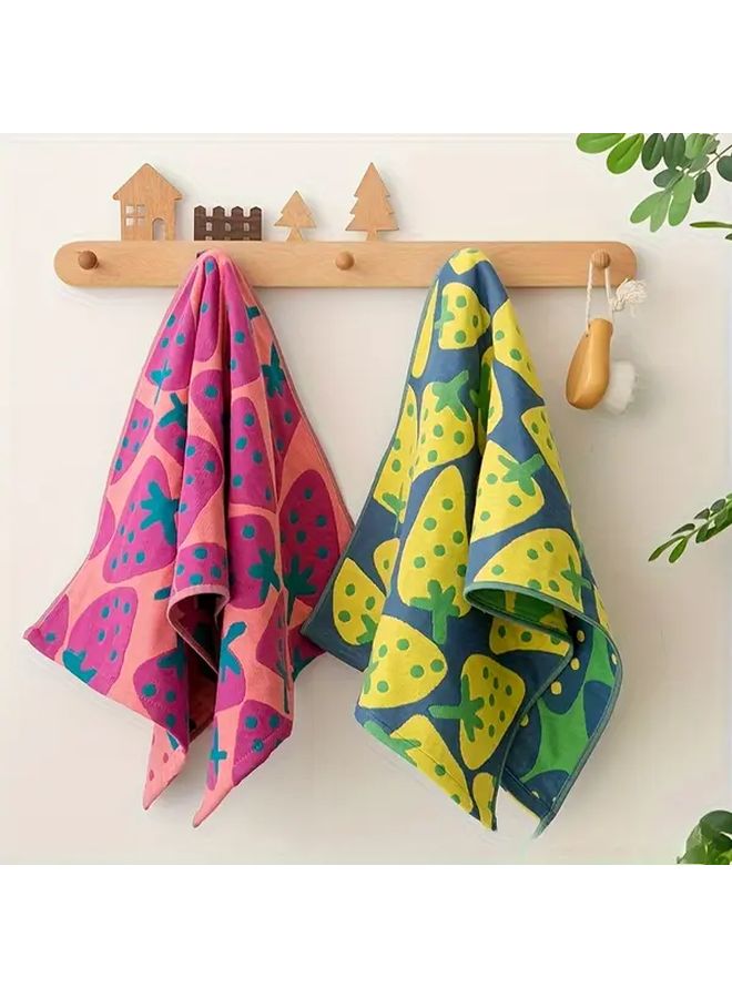 Green 2pcs Ultra Soft Thickened Cotton Hand Face Towels Super Absorbent Kitchen Towels Watermelon Pineapple Patterns - Image 1