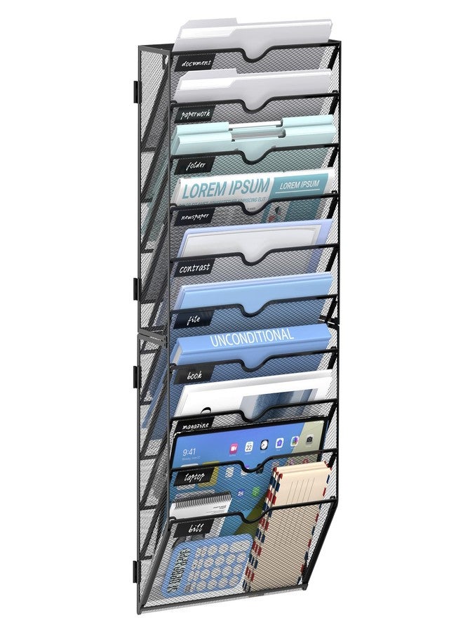 JMHUD 10 Tier Wall File Organizer Office Hanging Mail Holder Wall Mounted, Mesh Paper Document Organizer for Office Home School, Black - Image 1