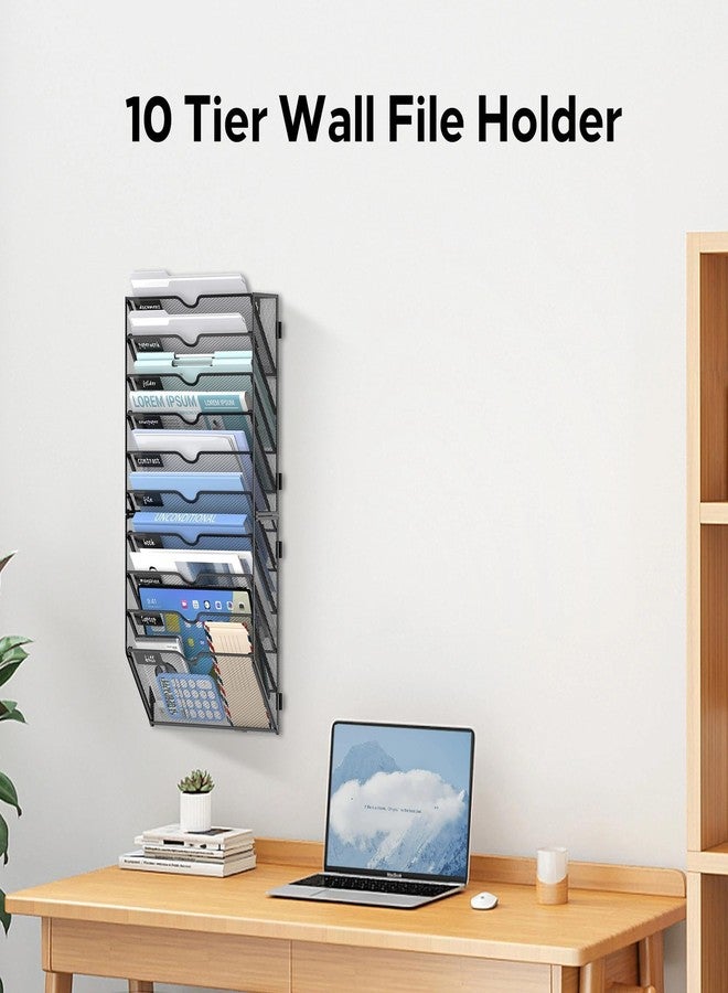 JMHUD 10 Tier Wall File Organizer Office Hanging Mail Holder Wall Mounted, Mesh Paper Document Organizer for Office Home School, Black - Image 5