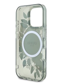 GUESS MagSafe IML Transparent Hard Case With Flower Design & Tonal Circle Logo for iPhone 16 Pro / Lightweight / High Quality Material - Green  - Image 2