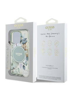 GUESS MagSafe IML Transparent Hard Case With Flower Design & Tonal Circle Logo for iPhone 16 Pro / Lightweight / High Quality Material - Green  - Image 5
