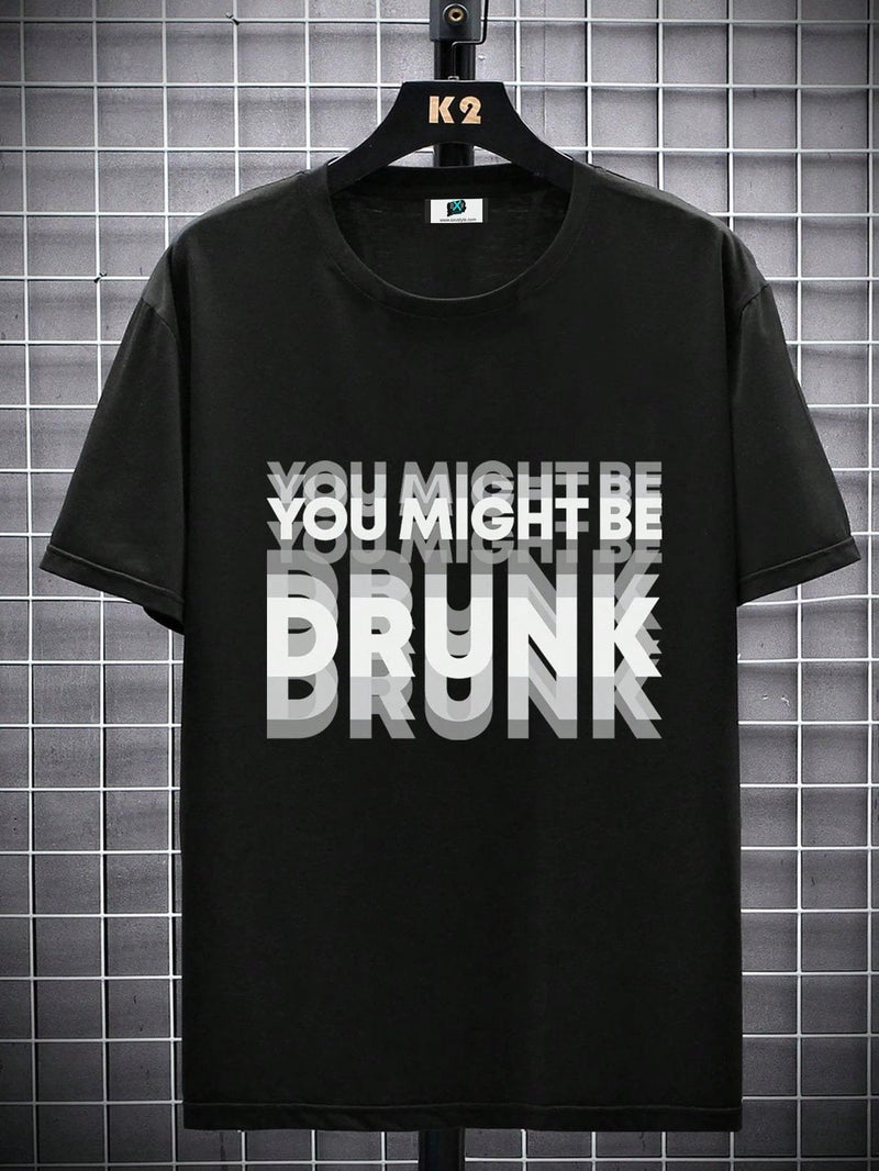SXV STYLE 'You Might be Drunk’ Printed Cool Aesthetic Oversized Baggy T-Shirt (in, Alpha, M, Regular, Black) - Image 2