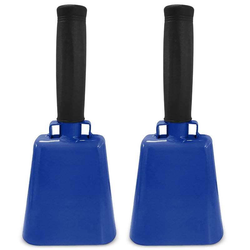 Deke Home - 2 Pack 7 Inch Steel Cowbells with Handle, Loud Noise Makers for Football, Sports, Parties, Competitions, School Spirit & Safety, Large Hand Bell for Cheering & Percussion Instrument - Image 1