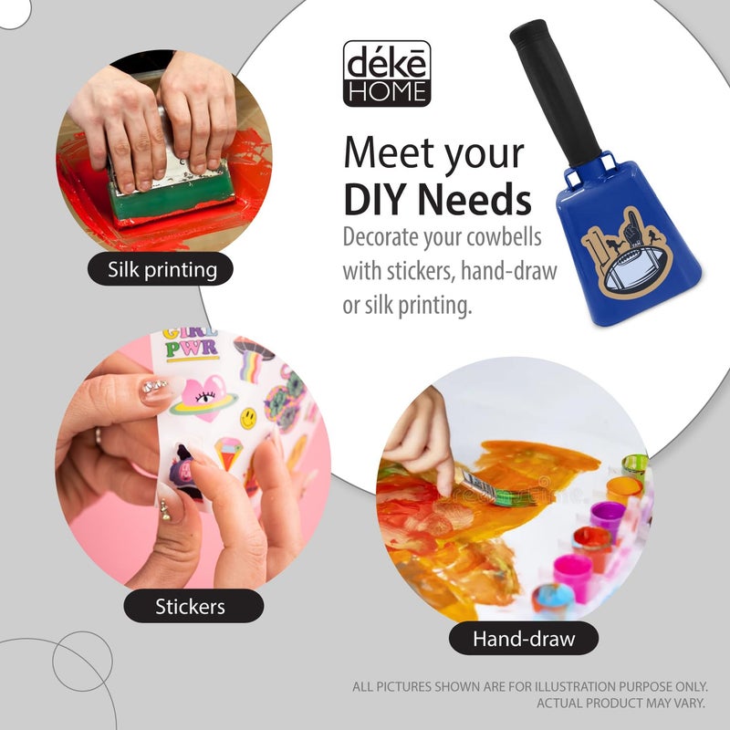 Deke Home - 2 Pack 7 Inch Steel Cowbells with Handle, Loud Noise Makers for Football, Sports, Parties, Competitions, School Spirit & Safety, Large Hand Bell for Cheering & Percussion Instrument - Image 5