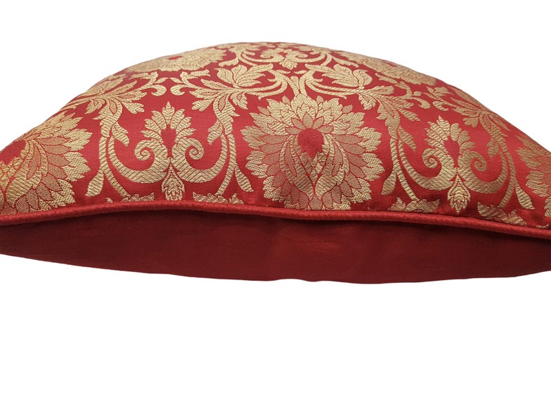 House Of Silko Banarasi Brocade red Gold Floral Cushion Cover for Interior Decoration (Size-16"x16") Set of 2 - Image 4