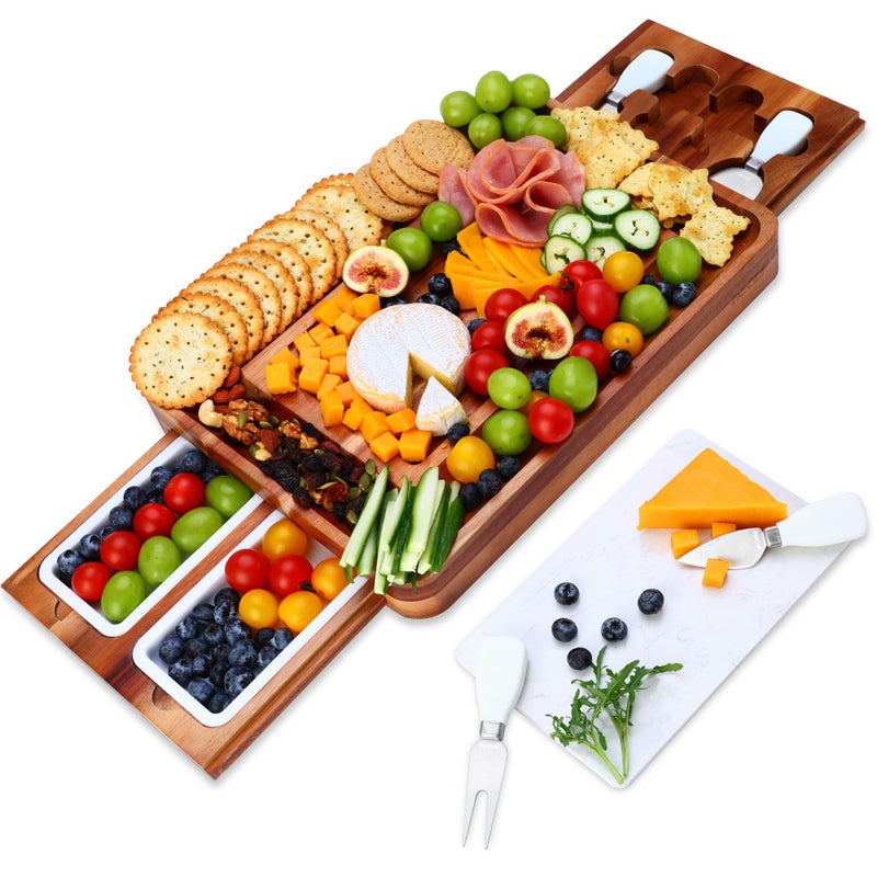 hecef hecef Cheese Board Set Acacia Wood  Large Charcuterie Board with Stainless Steel Knife Set Thick Wooden Server  Fancy House Warming Birthday Choice for Gourmets 