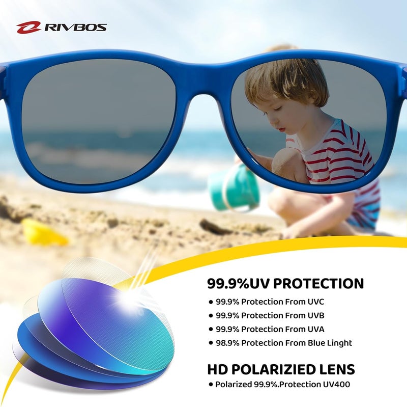 RIVBOS Kids Sunglasses Polarized UV Protection Flexible Rubber Glasses Shades with Strap for Boys Girls RBK004 - Image 3