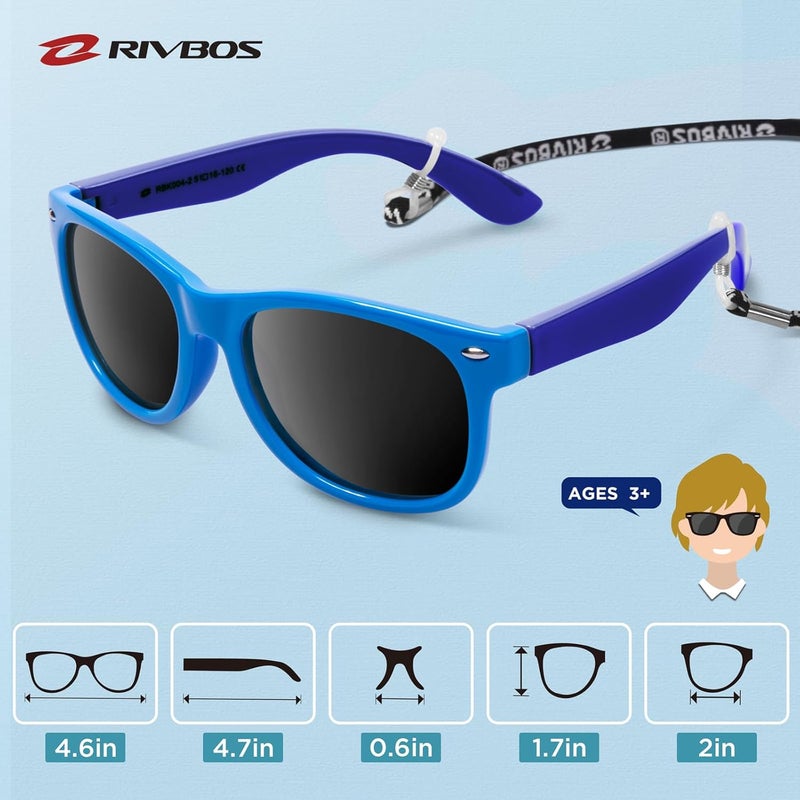 RIVBOS Kids Sunglasses Polarized UV Protection Flexible Rubber Glasses Shades with Strap for Boys Girls RBK004 - Image 5