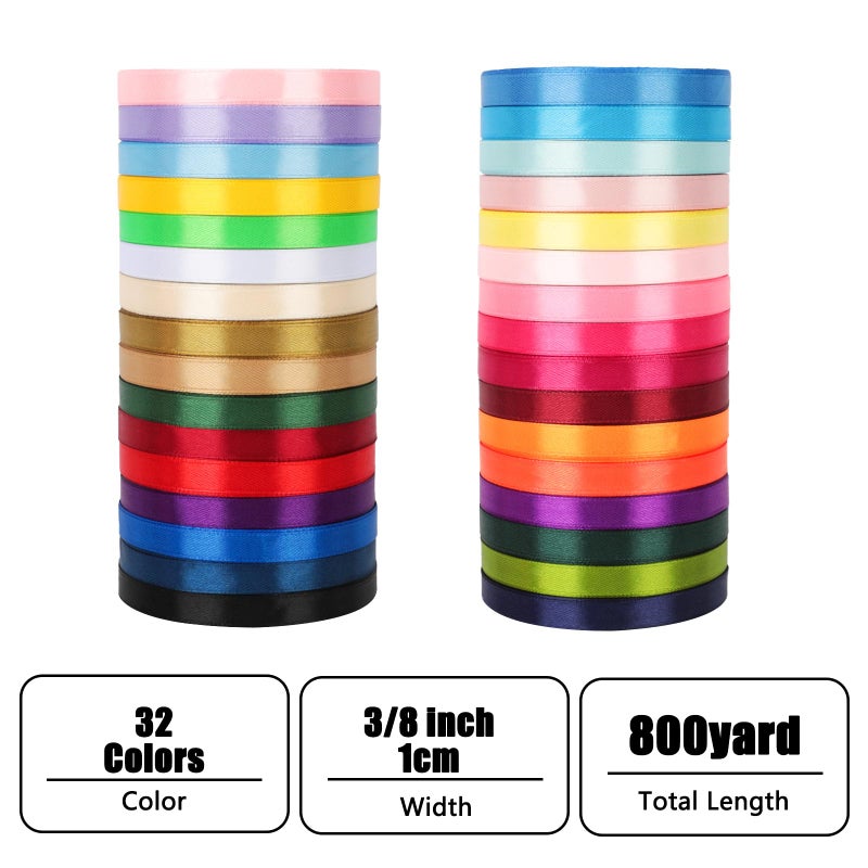NESCCI 800 Yards Ribbon,3/8 Inch Satin Ribbon,Single Face Satin Ribbons, Perfect for Gift Wrapping,Wedding Decoration,Handmade Bows,Wrapping Bouquet and More - Image 2