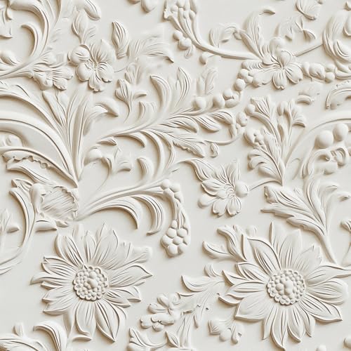 Wallderful Cream Beige Floral Wallpaper Faux 3D Embossed Peel and Stick Wallpaper for Accent Wall Removable Modern Daisy Flower Contact Paper Self Adhesive Nature Contact Paper for Bedroom Bathroom - Image 1