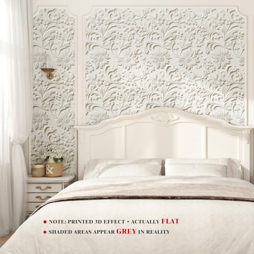 Wallderful Cream Beige Floral Wallpaper Faux 3D Embossed Peel and Stick Wallpaper for Accent Wall Removable Modern Daisy Flower Contact Paper Self Adhesive Nature Contact Paper for Bedroom Bathroom - Image 2