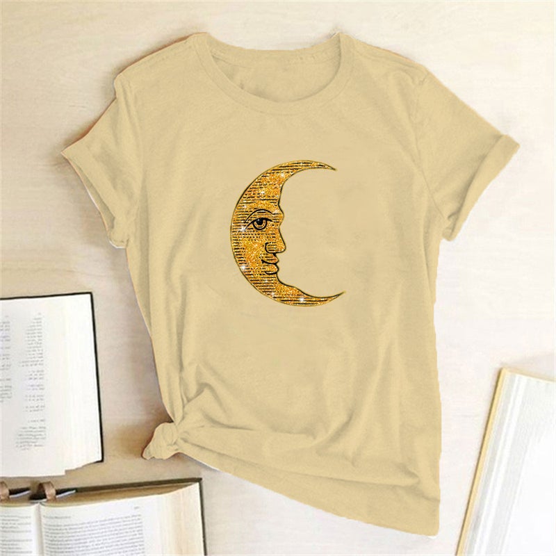 wish independent station sun moon pattern printed short sleeve t-shirt - Image 4