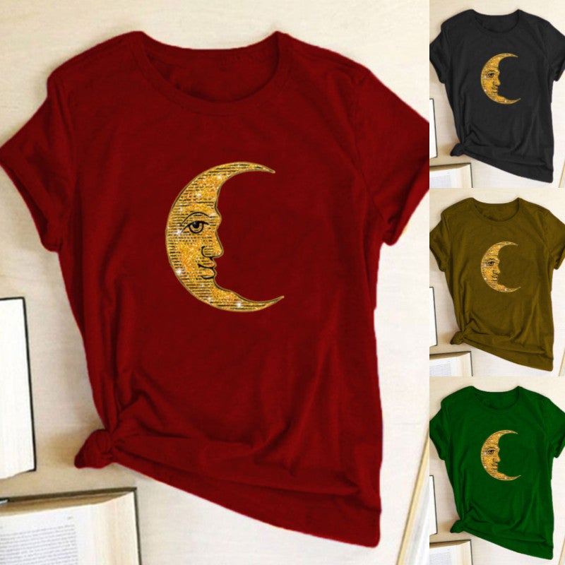 wish independent station sun moon pattern printed short sleeve t-shirt - Image 2