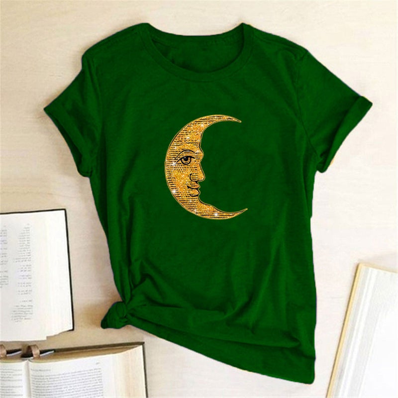 wish independent station sun moon pattern printed short sleeve t-shirt - Image 5
