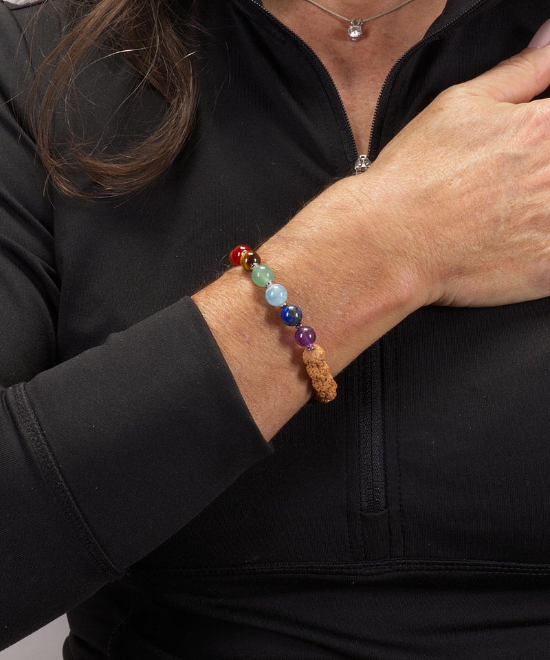 Cherry Tree Collection Chakra Stretch Bracelet | Genuine Natural 8mm Gemstones Beads, Silver Spacers | Men/Women (Rudraksha - Medium) - Image 2