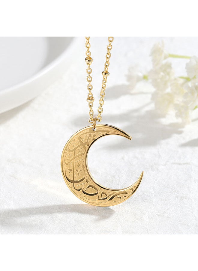 NIBEMINENT Women's New Moon Ramadan Necklace Simple 14K Gold Printing Eid Muslim Gift Pendant  - Image 1