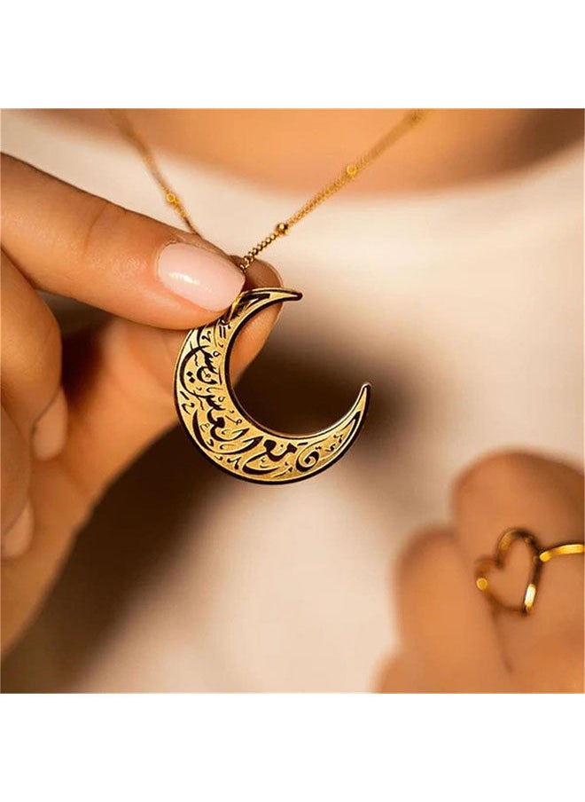 NIBEMINENT Women's New Moon Ramadan Necklace Simple 14K Gold Printing Eid Muslim Gift Pendant  - Image 2