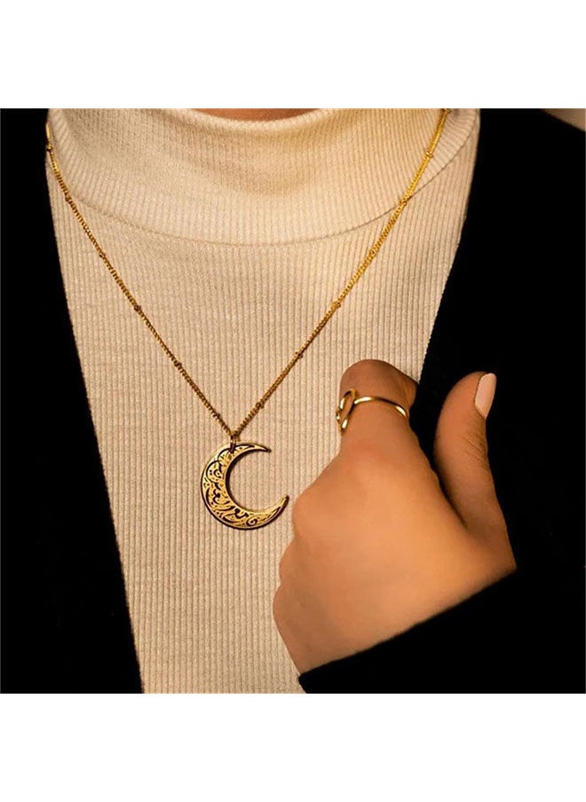 NIBEMINENT Women's New Moon Ramadan Necklace Simple 14K Gold Printing Eid Muslim Gift Pendant  - Image 3