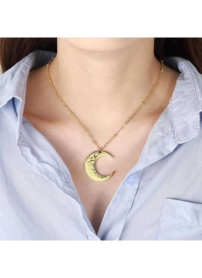 NIBEMINENT Women's New Moon Ramadan Necklace Simple 14K Gold Printing Eid Muslim Gift Pendant  - Image 5