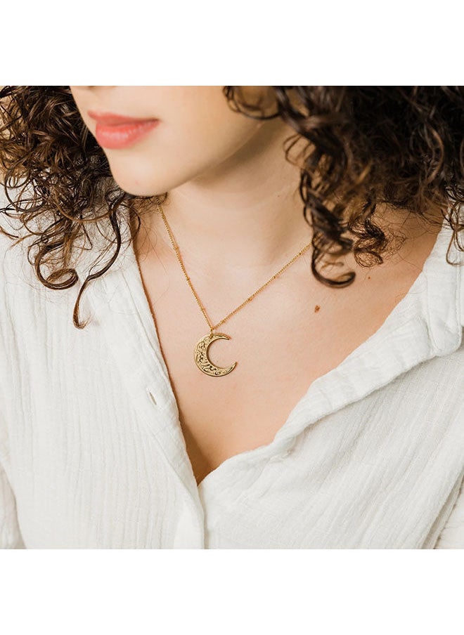 NIBEMINENT Women's New Moon Ramadan Necklace Simple 14K Gold Printing Eid Muslim Gift Pendant  - Image 4