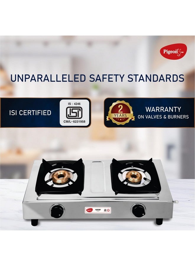 pigeon Pigeon By Stovekraft Aspire Stainless Steel Gas Stove 2 Burner I Manual Ignition I High Powered Brass Burner I ISI Certified I 2 Year Warranty 