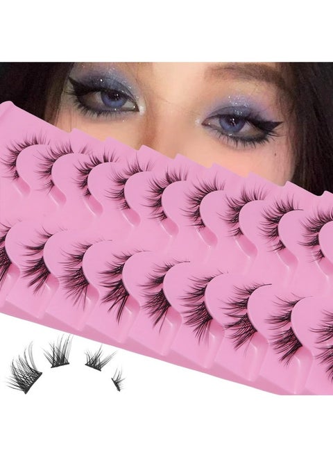 10 Pairs Cluster Lashes Natural Look Manga Lash Clusters C Curl Wispy Individual Eyelashes Cat Eye Lashes Diy Eyelash Extensions(A01205)