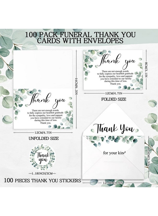Marspark 100 Sets Thank You Sympathy Cards Funeral Thank You Cards With Envelopes And Message Inside Memorial Card Bereavement Cards With Stickers For Funeral Loved Ones Family Celebration Of Life (Greenery) - Image 2