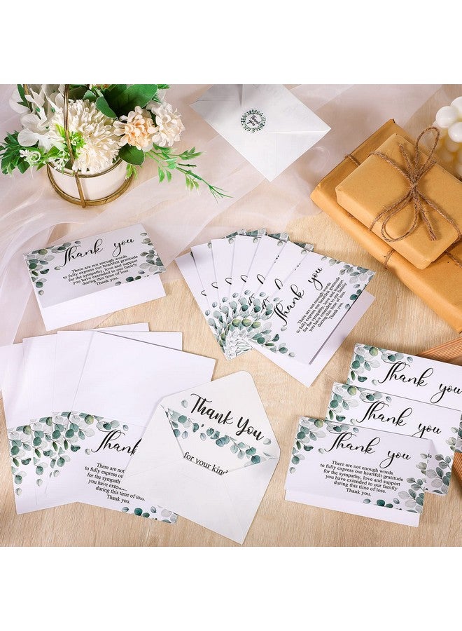 Marspark 100 Sets Thank You Sympathy Cards Funeral Thank You Cards With Envelopes And Message Inside Memorial Card Bereavement Cards With Stickers For Funeral Loved Ones Family Celebration Of Life (Greenery) - Image 3