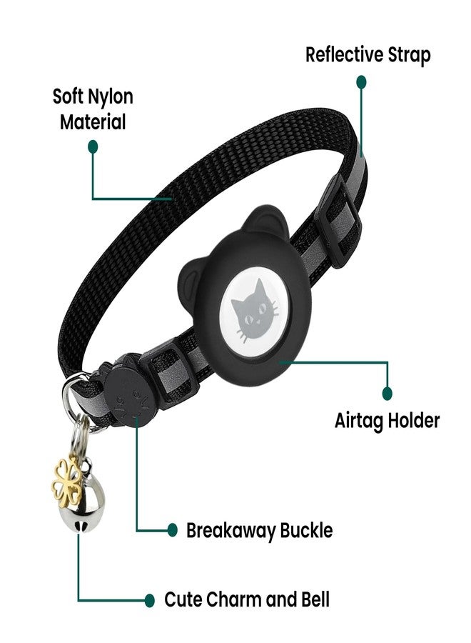 Bemix Pets Cat Collar with AirTag Holders, 3-Pack, Reflective Breakaway Safety Collars, Bells and Matching Charms, Adjustable, Paw Hearts, Moon Stars Design, Lucky Charm, Black - Image 5
