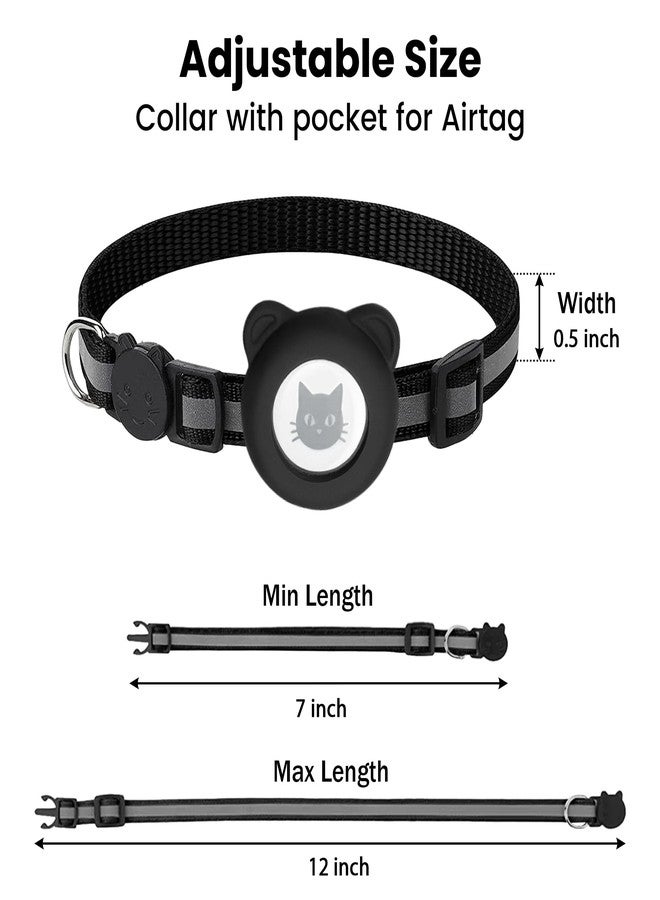 Bemix Pets Cat Collar with AirTag Holders, 3-Pack, Reflective Breakaway Safety Collars, Bells and Matching Charms, Adjustable, Paw Hearts, Moon Stars Design, Lucky Charm, Black - Image 4