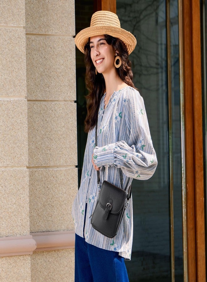 befen حقائب كروس بودي صغيرة من الجلد الأسود الأصلي للنساء، حقيبة مضادة للسرقة، حقائب للهاتف المحمول للاستخدام اليومي والسفر مع فتحات لبطاقات RFID - Image 2