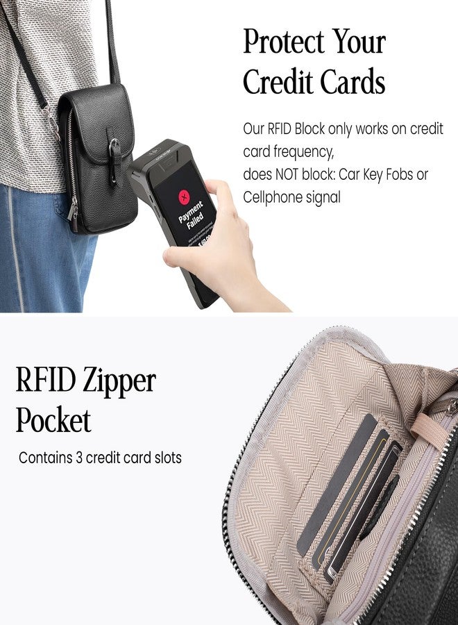 befen حقائب كروس بودي صغيرة من الجلد الأسود الأصلي للنساء، حقيبة مضادة للسرقة، حقائب للهاتف المحمول للاستخدام اليومي والسفر مع فتحات لبطاقات RFID - Image 3