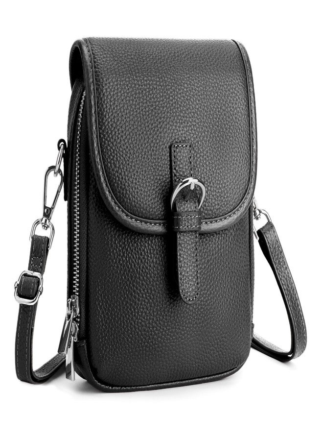 befen حقائب كروس بودي صغيرة من الجلد الأسود الأصلي للنساء، حقيبة مضادة للسرقة، حقائب للهاتف المحمول للاستخدام اليومي والسفر مع فتحات لبطاقات RFID - Image 1