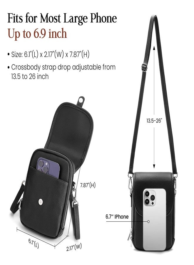 befen حقائب كروس بودي صغيرة من الجلد الأسود الأصلي للنساء، حقيبة مضادة للسرقة، حقائب للهاتف المحمول للاستخدام اليومي والسفر مع فتحات لبطاقات RFID - Image 5