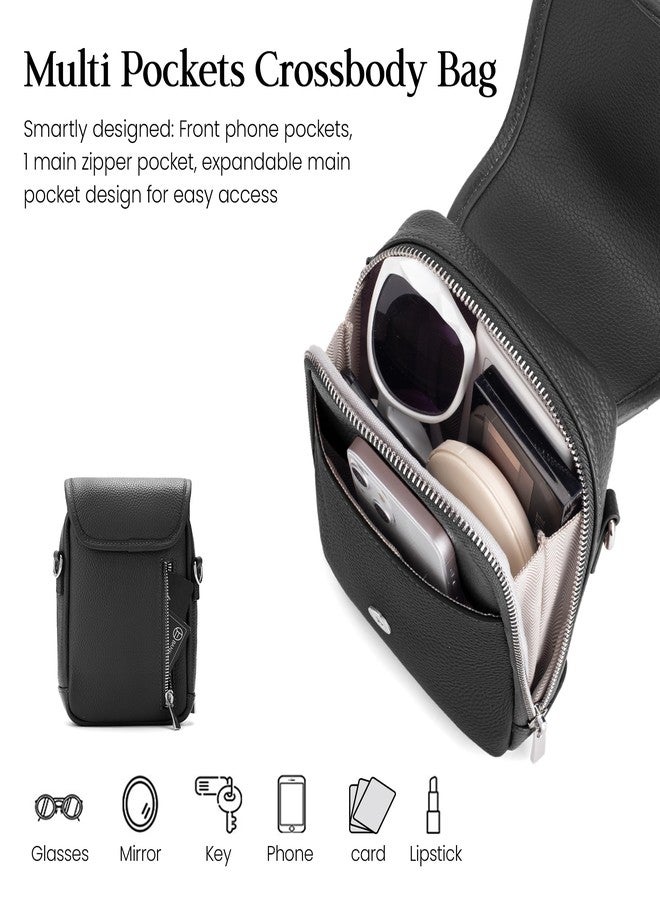 befen حقائب كروس بودي صغيرة من الجلد الأسود الأصلي للنساء، حقيبة مضادة للسرقة، حقائب للهاتف المحمول للاستخدام اليومي والسفر مع فتحات لبطاقات RFID - Image 4