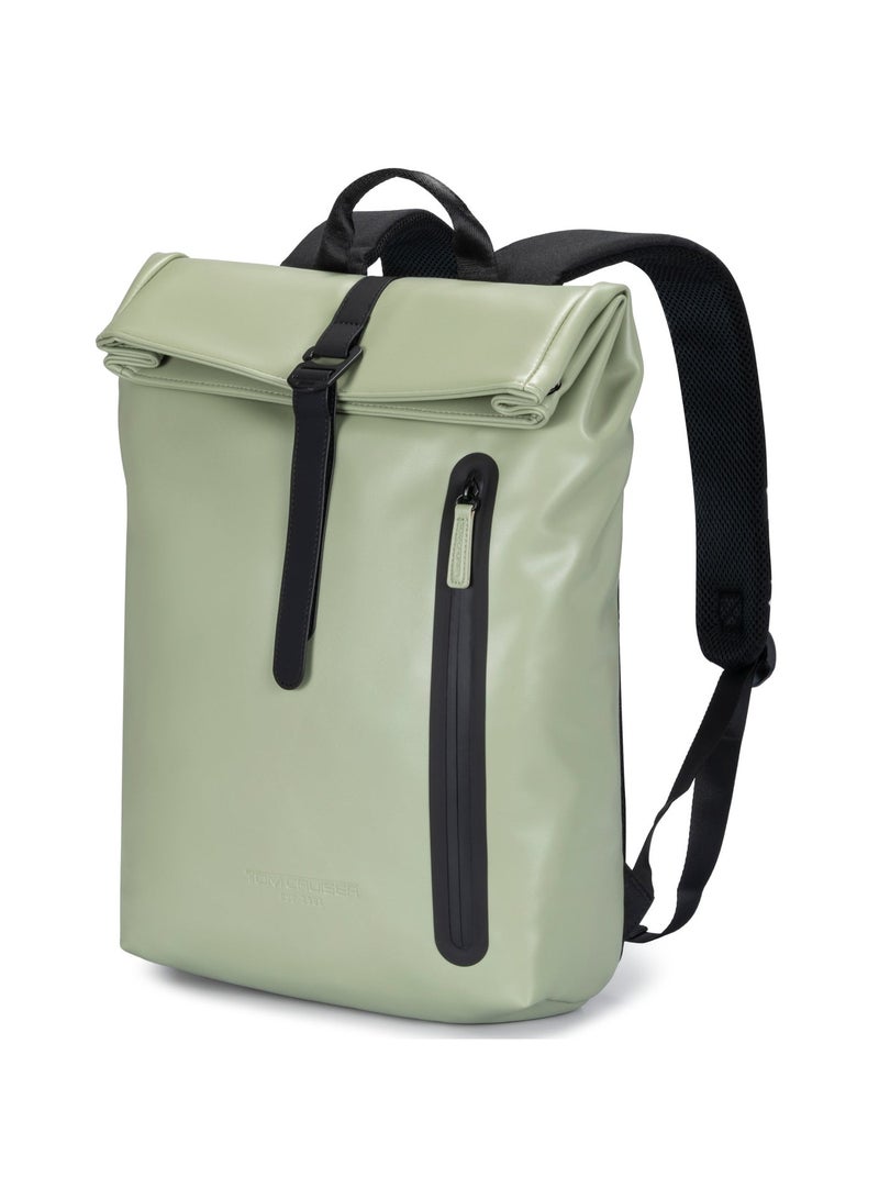 TOM CRUISER Matt PU Roll-Top Laptop Backpack for 15.6-Inch Laptop, PU & Polyester Commuter Backpack with Adjustable Roll-Top Closure, Front Zip Pocket & Organizer Panel, Green - Image 2