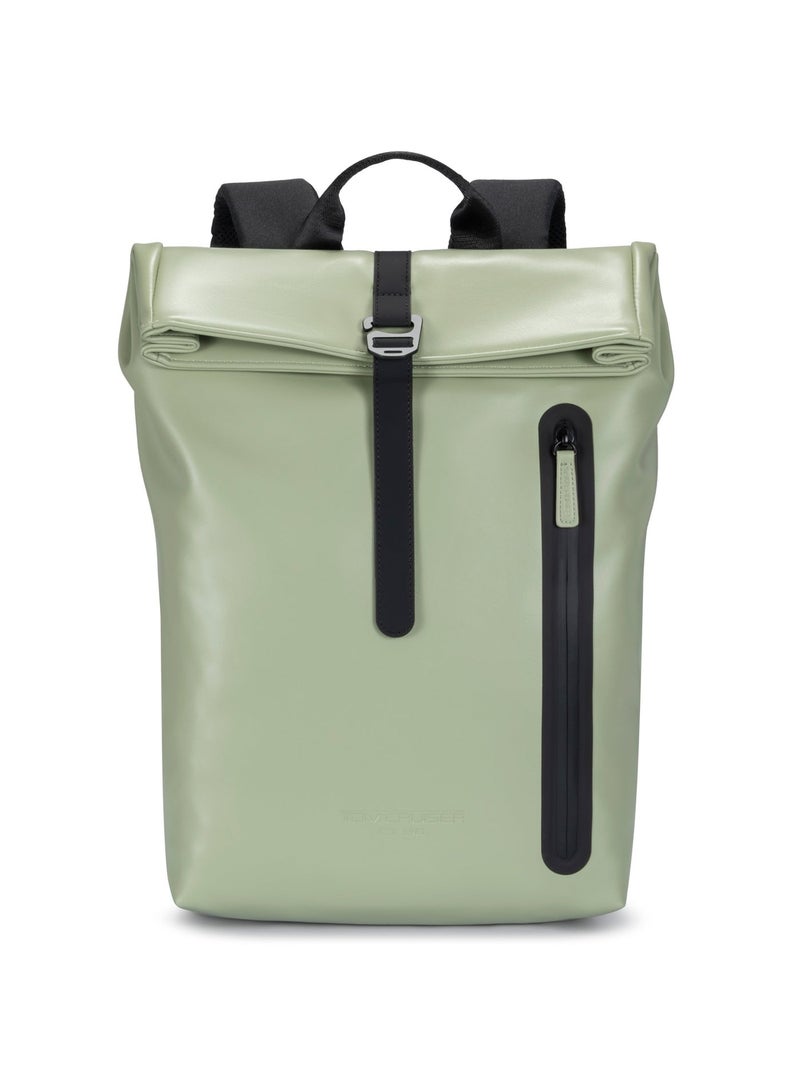 TOM CRUISER Matt PU Roll-Top Laptop Backpack for 15.6-Inch Laptop, PU & Polyester Commuter Backpack with Adjustable Roll-Top Closure, Front Zip Pocket & Organizer Panel, Green - Image 1