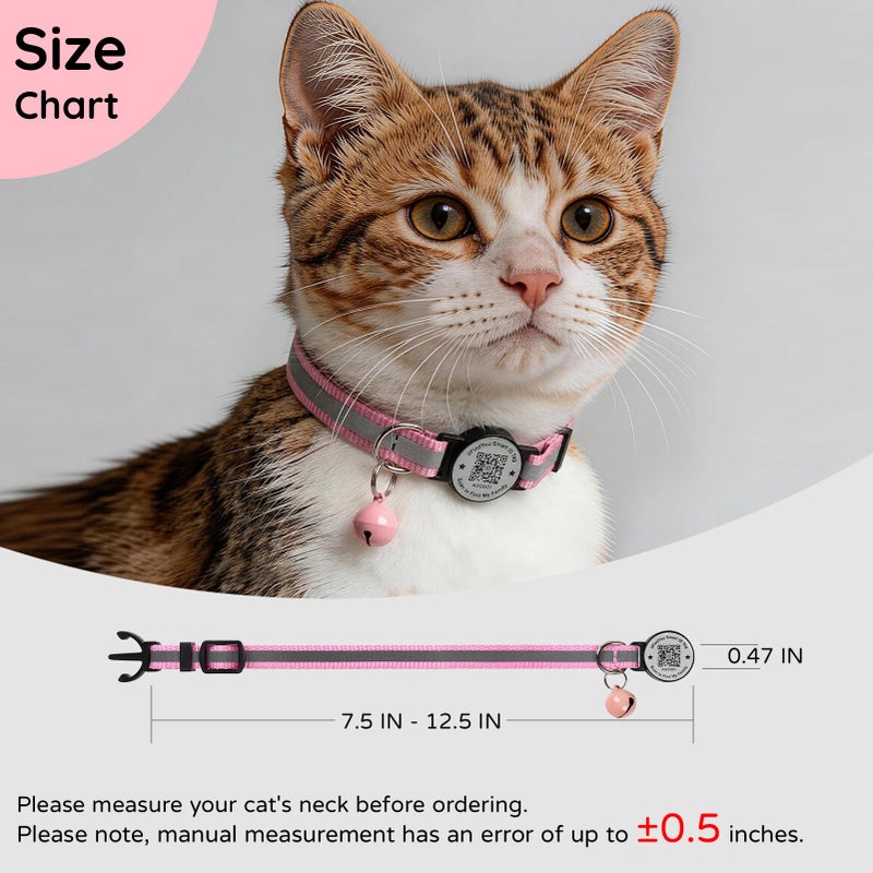 ilFindYou Breakaway Cat Collar with Safety Bell & Reflective Strips | QR Code ID Tag & Name Plate | Adjustable for Kittens Pink - Image 5