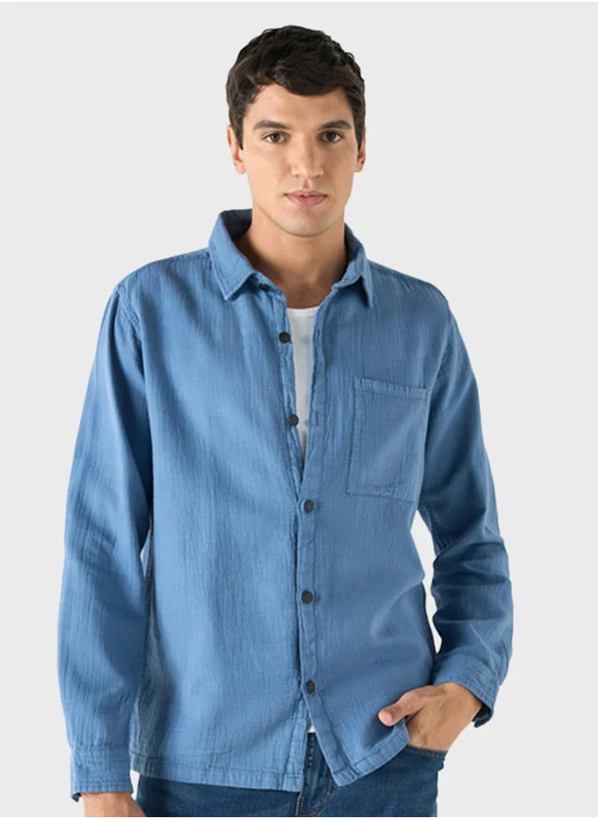 لي كوبر Relaxed Fit Textured Denim Shirt With Pocket