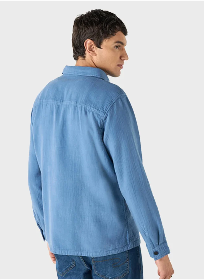 لي كوبر Relaxed Fit Textured Denim Shirt With Pocket