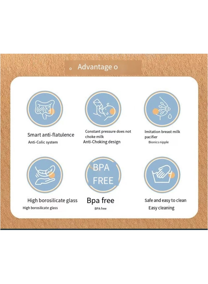 ULHYC - Glass natural baby bottle with natural responsive nipple, transparent color - Image 3